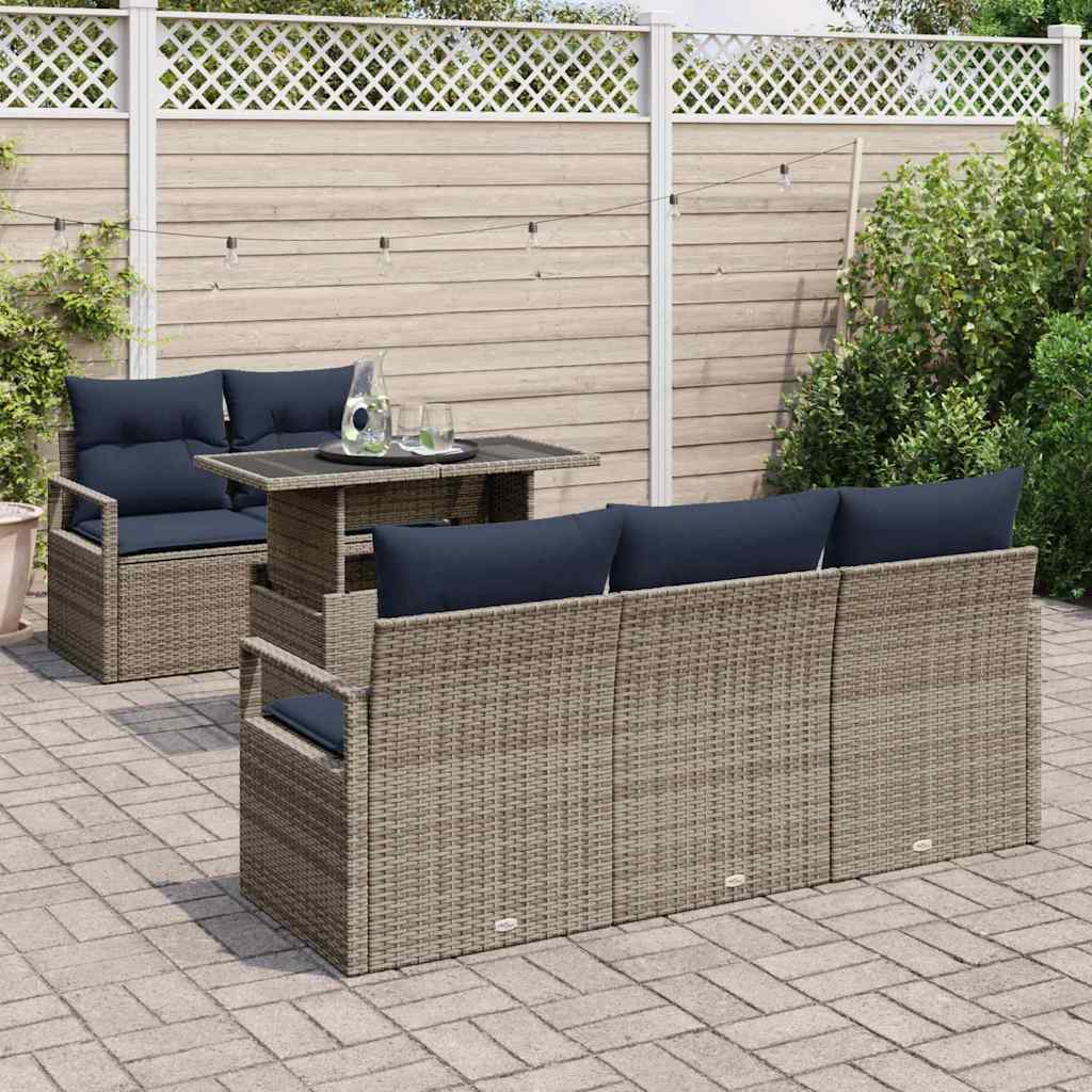 Conjunto de sofá de jardín 6 pcs Gris ratán sintético