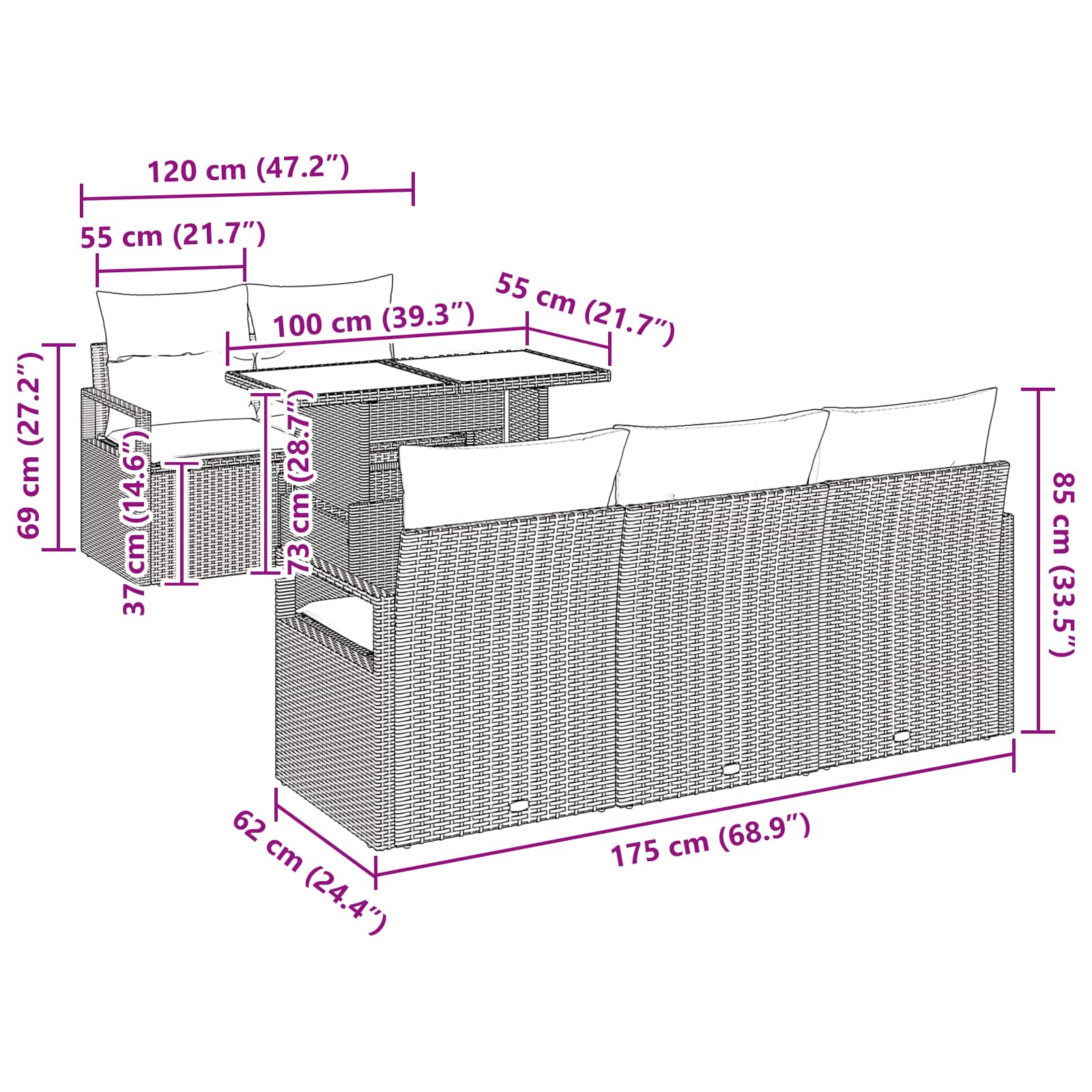Conjunto de sofá de jardín 6 pcs Gris ratán sintético