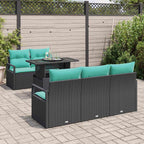 Conjunto de sofá de jardín 6 pcs Negro y azul ratán sintético