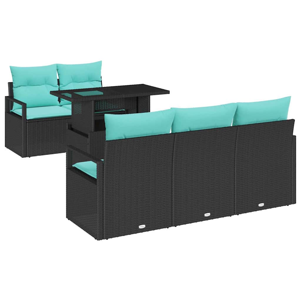 Conjunto de sofá de jardín 6 pcs Negro y azul ratán sintético