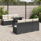Conjunto de sofá de jardín 7 pcs Negro y crema ratán sintético