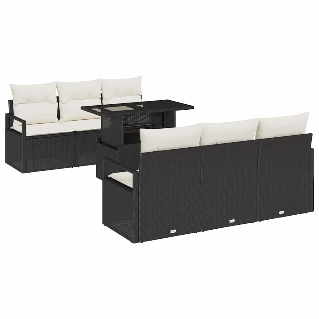 Conjunto de sofá de jardín 7 pcs Negro y crema ratán sintético
