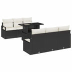 Conjunto de sofá de jardín 7 pcs Negro y crema ratán sintético