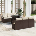 Conjunto de sofá de jardín 7 pcs Marrón y crema ratán sintético