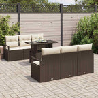 Conjunto de sofá de jardín 7 pcs Marrón y crema ratán sintético