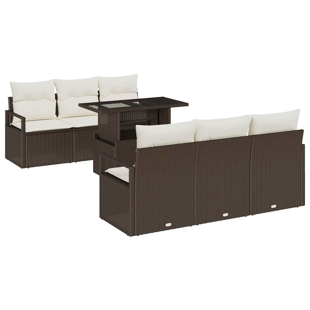 Conjunto de sofá de jardín 7 pcs Marrón y crema ratán sintético