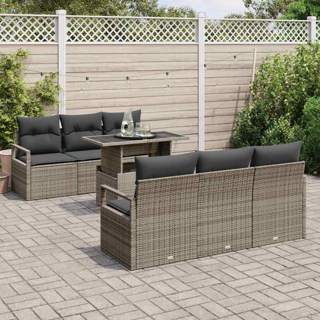 Conjunto de sofá de jardín 7 pcs Gris ratán sintético
