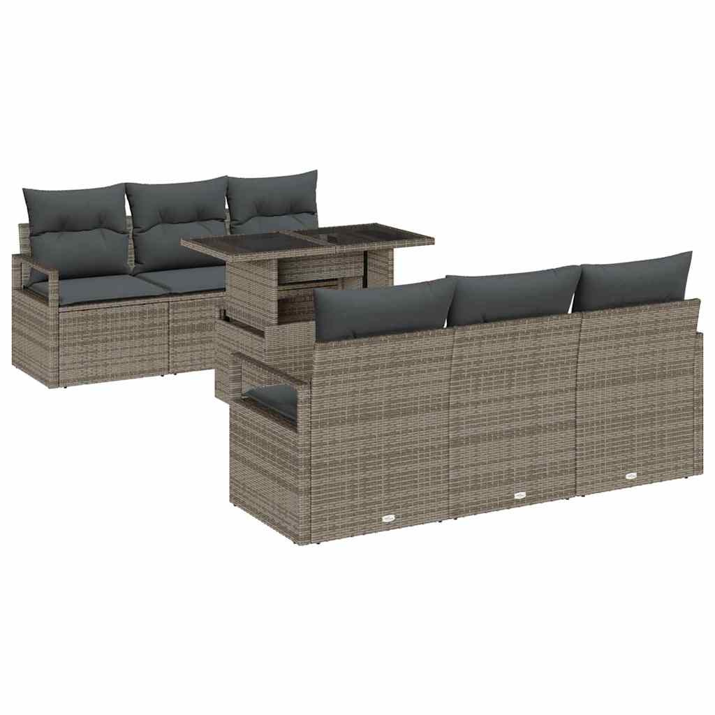 Conjunto de sofá de jardín 7 pcs Gris ratán sintético