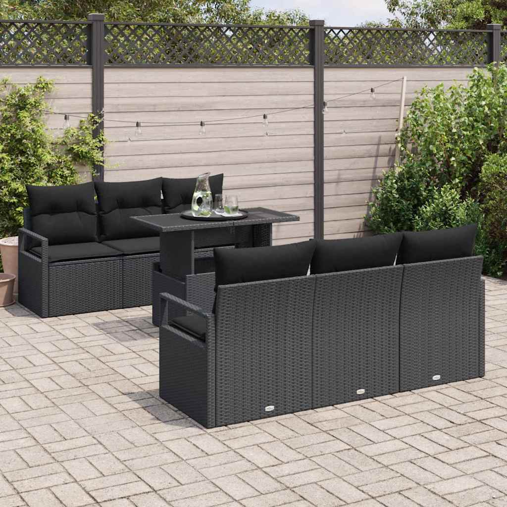 Conjunto de sofá de jardín 7 pcs Negro ratán sintético