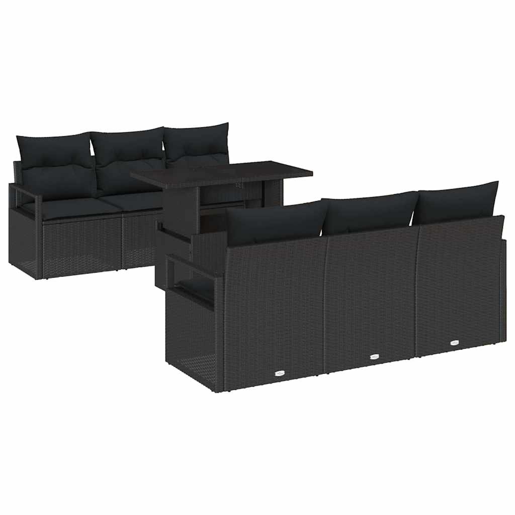 Conjunto de sofá de jardín 7 pcs Negro ratán sintético