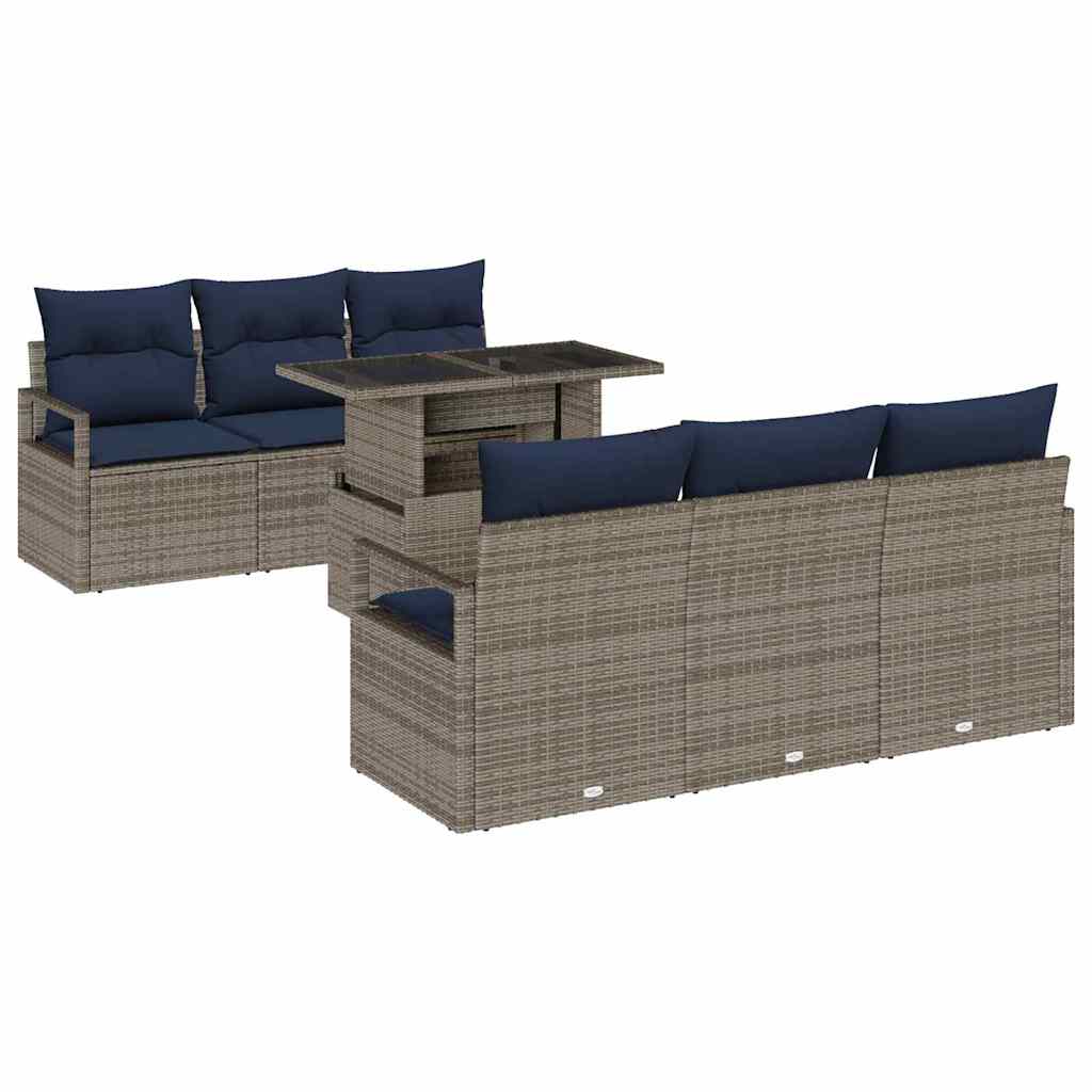 Conjunto de sofá de jardín 7 pcs Gris ratán sintético