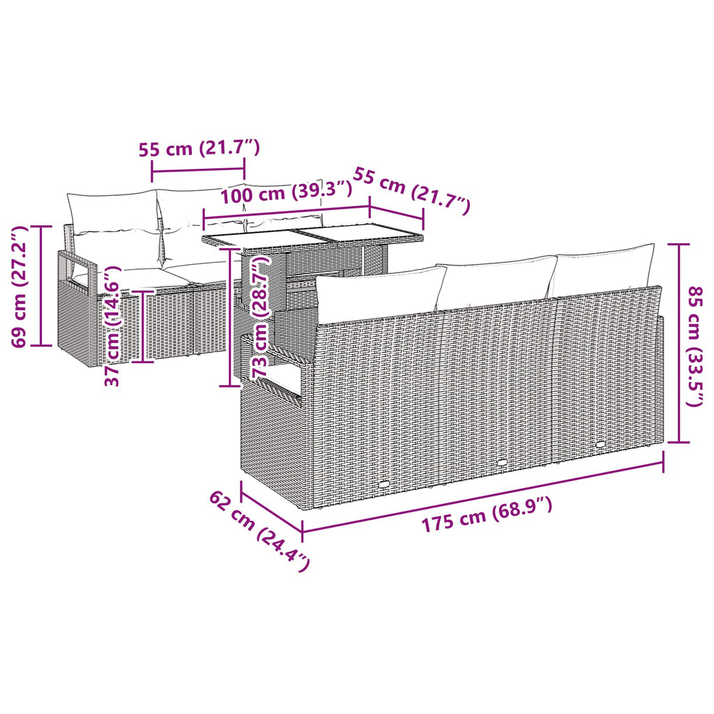 Conjunto de sofá de jardín 7 pcs Gris ratán sintético