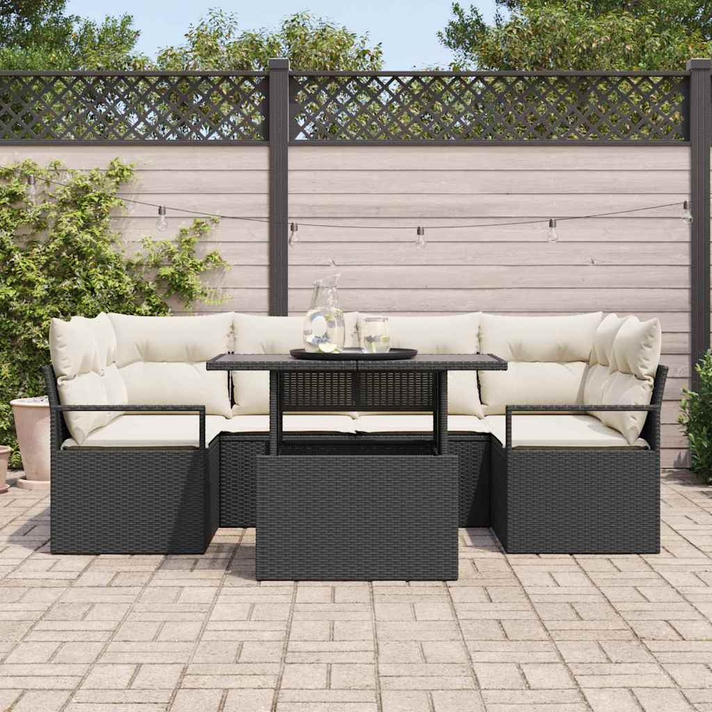 Conjunto de sofá de jardín 7 pcs Negro ratán sintético