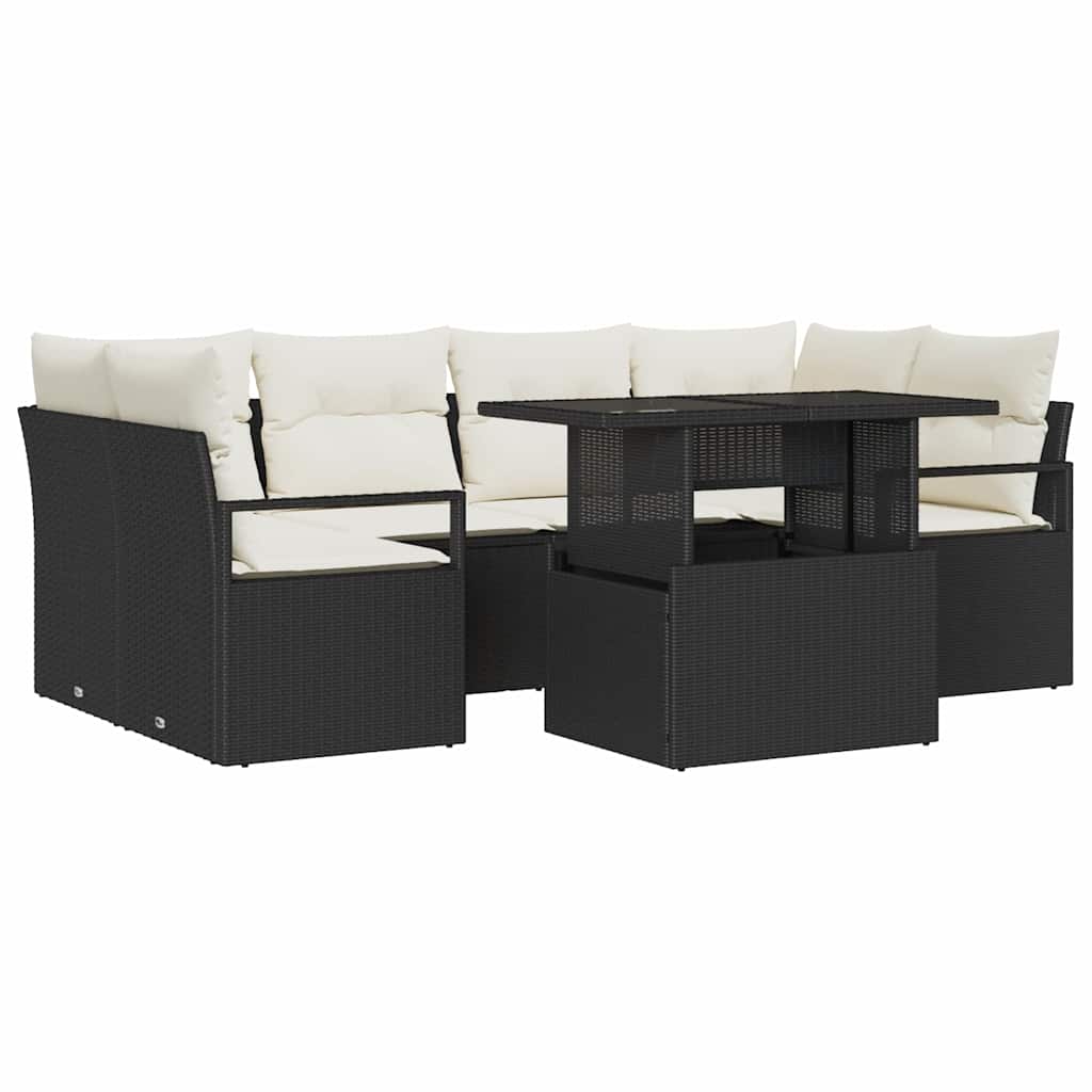 Conjunto de sofá de jardín 7 pcs Negro ratán sintético