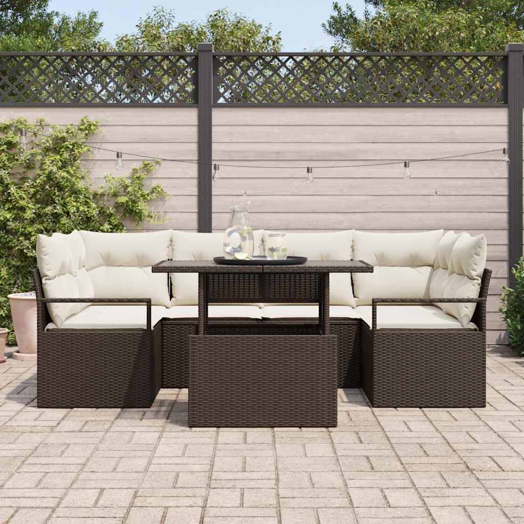 Conjunto de sofá de jardín 7 pcs Marrón ratán sintético