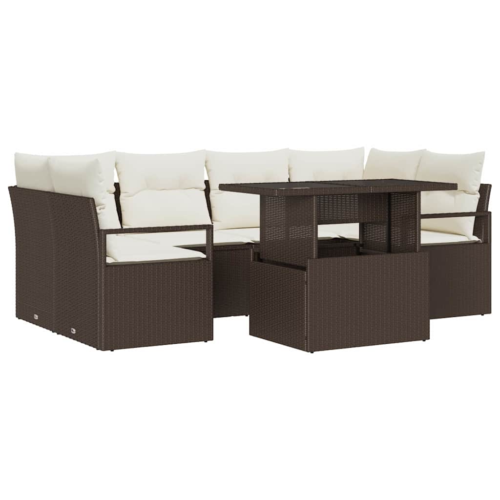 Conjunto de sofá de jardín 7 pcs Marrón ratán sintético