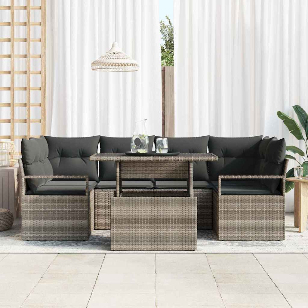 Conjunto de sofá de jardín 7 pcs Gris ratán sintético