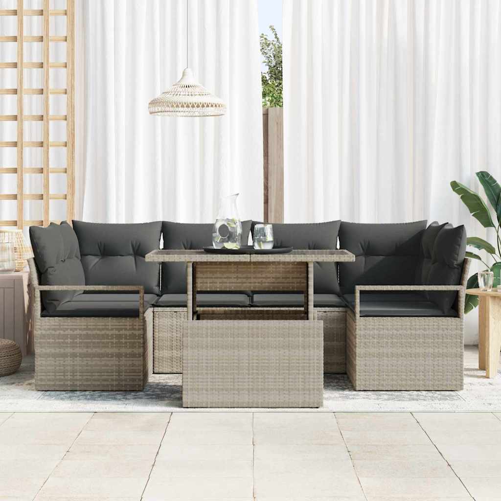 Conjunto de sofá de jardín 7 pcs Gris Claro ratán sintético