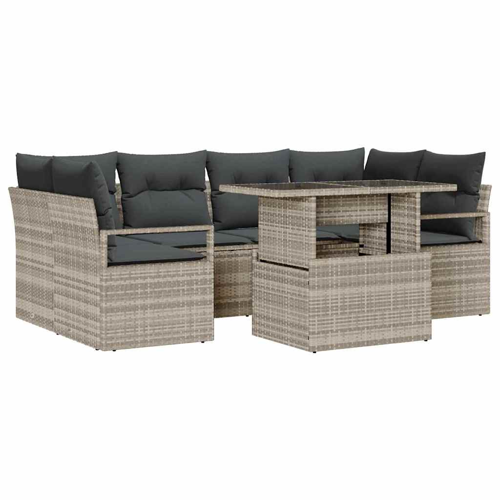Conjunto de sofá de jardín 7 pcs Gris Claro ratán sintético
