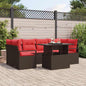 Conjunto de Sofás de Jardim 7 Peças Rattan Sintético Marrom e Vermelho