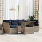 Conjunto de sofá de jardim com almofada 7 pcs cinzento e azul-marinho