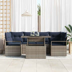 Conjunto de sofá de jardín con cojín 7 pcs gris y azul marino