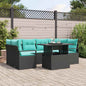 Conjunto de Sofás de Jardim 7 Peças Rattan Sintético Marrom e Vermelho
