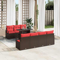 Conjunto de sofá de jardín 8 pcs Marrón y Rojo ratán sintético