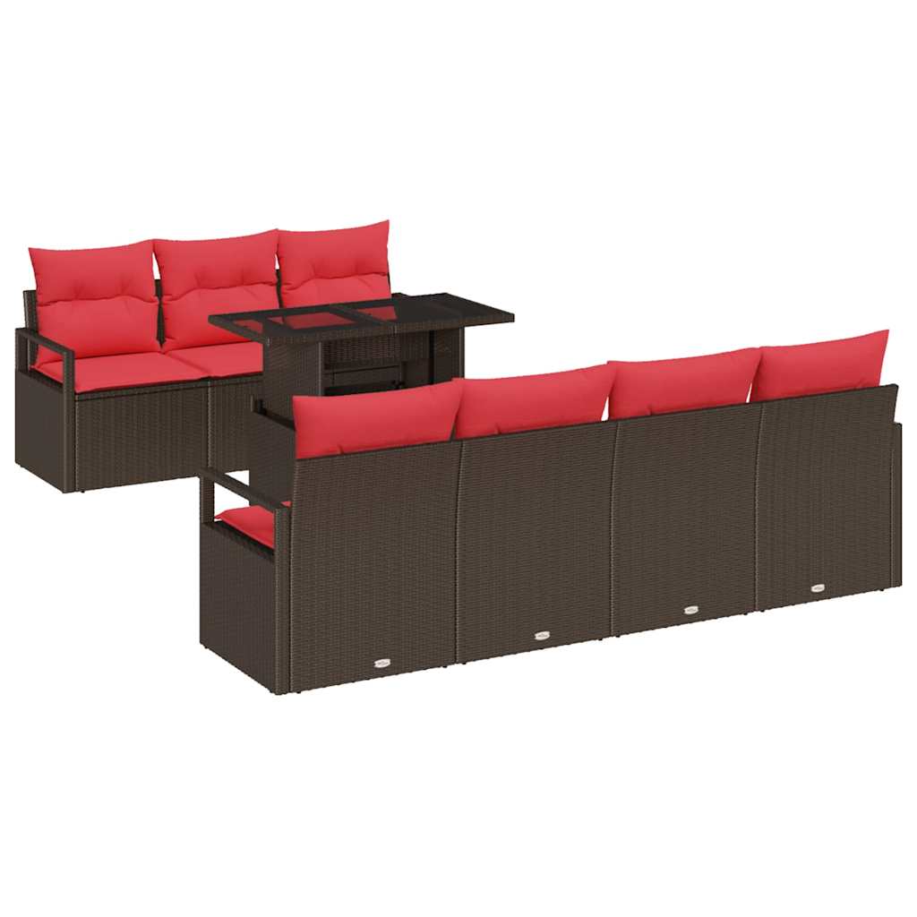 Conjunto de sofá de jardín 8 pcs Marrón y Rojo ratán sintético