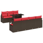 Conjunto de sofá de jardín 8 pcs Marrón y Rojo ratán sintético