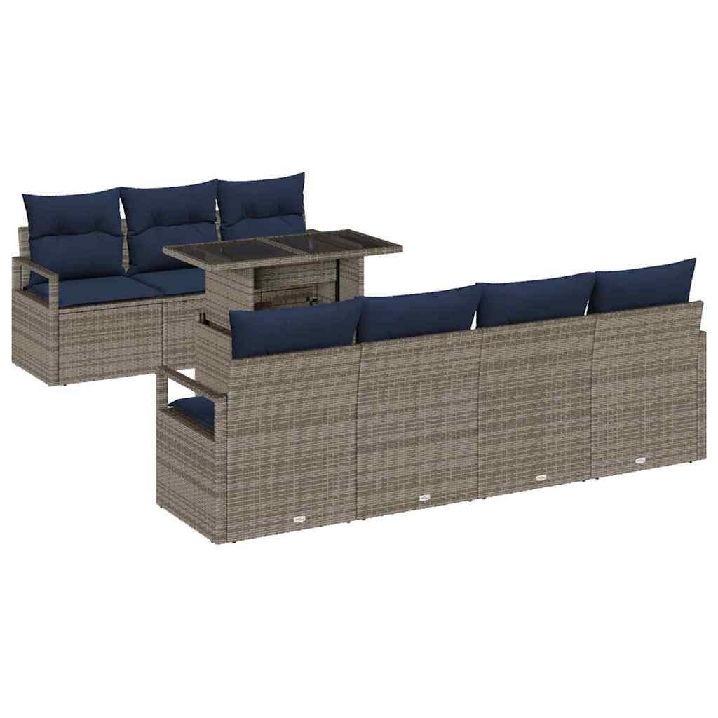 Conjunto de sofá de jardín 8 pcs Gris y azul marino