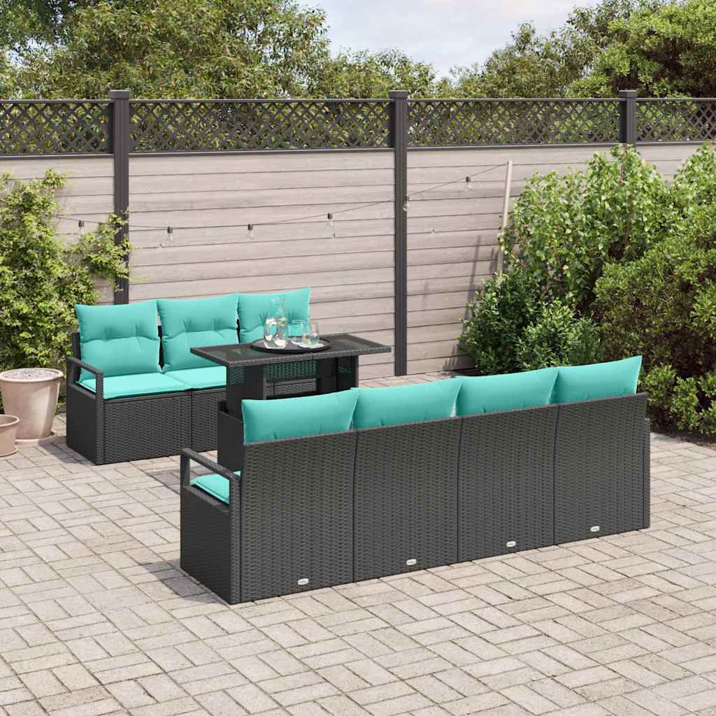 Conjunto de sofá de jardín 8 pcs Negro y azul ratán sintético