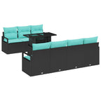 Conjunto de sofá de jardín 8 pcs Negro y azul ratán sintético