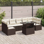 Conjunto de sofá de jardín 8 pcs Marrón y crema ratán sintético
