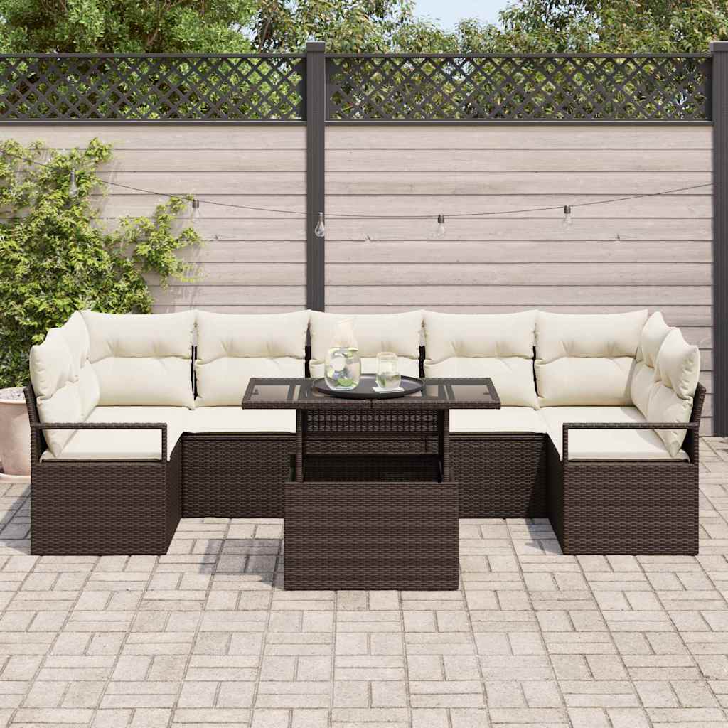 Conjunto de sofá de jardín 8 pcs Marrón y crema ratán sintético