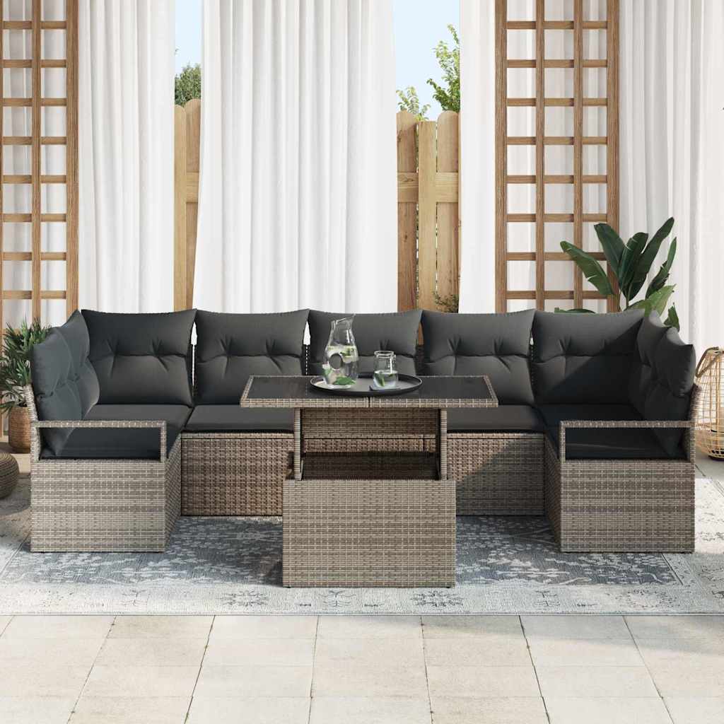 Conjunto de sofá de jardín con cojín 8 pcs Gris ratán sintético