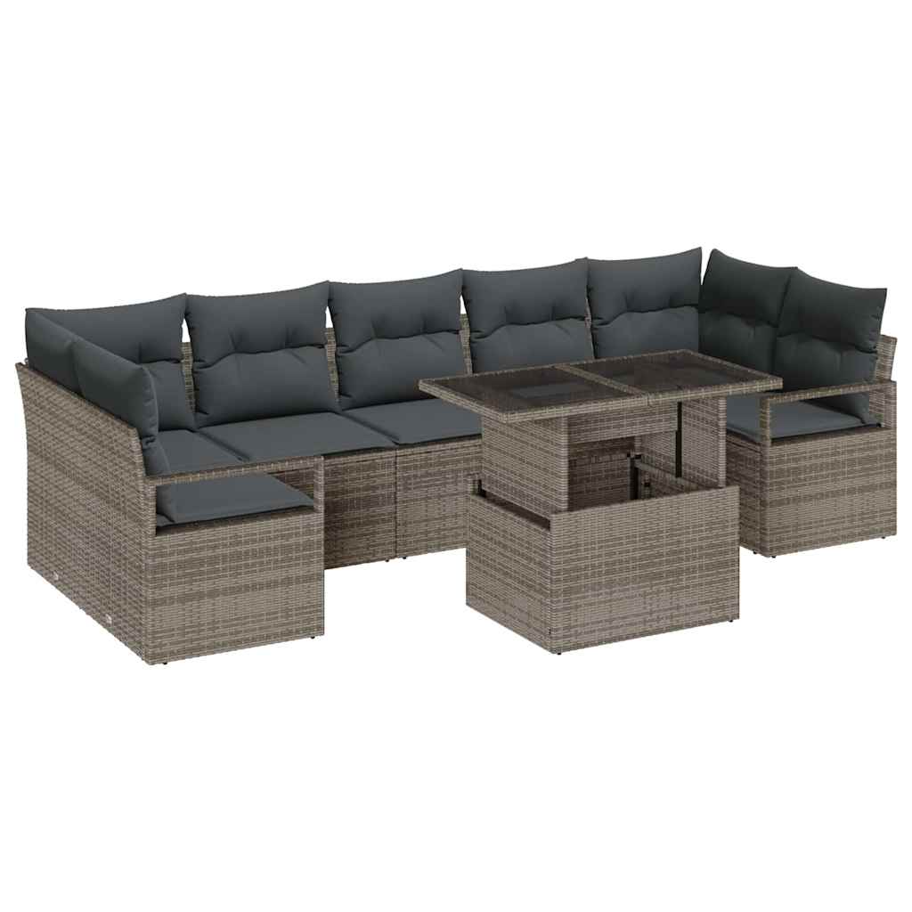Conjunto de sofá de jardín con cojín 8 pcs Gris ratán sintético
