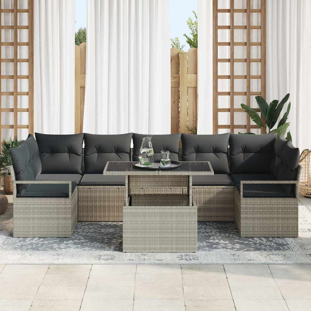 Conjunto de sofá de jardín 8 pcs Gris claro ratán sintético