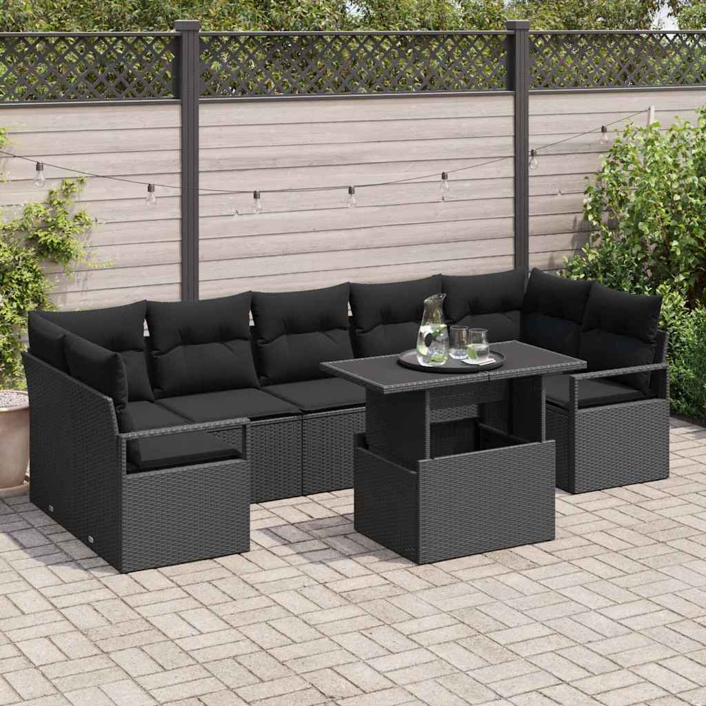 Conjunto de sofá de jardín 8 pcs Marrón y crema ratán sintético