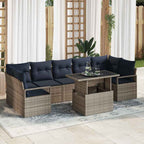Conjunto de sofá de jardín con cojín 8 pcs gris y azul marino