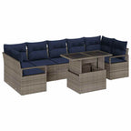 Conjunto de sofá de jardín con cojín 8 pcs gris y azul marino