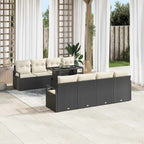 Conjunto de sofá de jardín 9 pcs Negro y crema ratán sintético