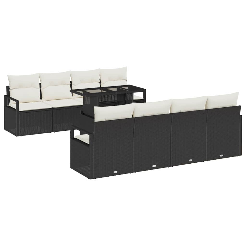Conjunto de sofá de jardín 9 pcs Negro y crema ratán sintético
