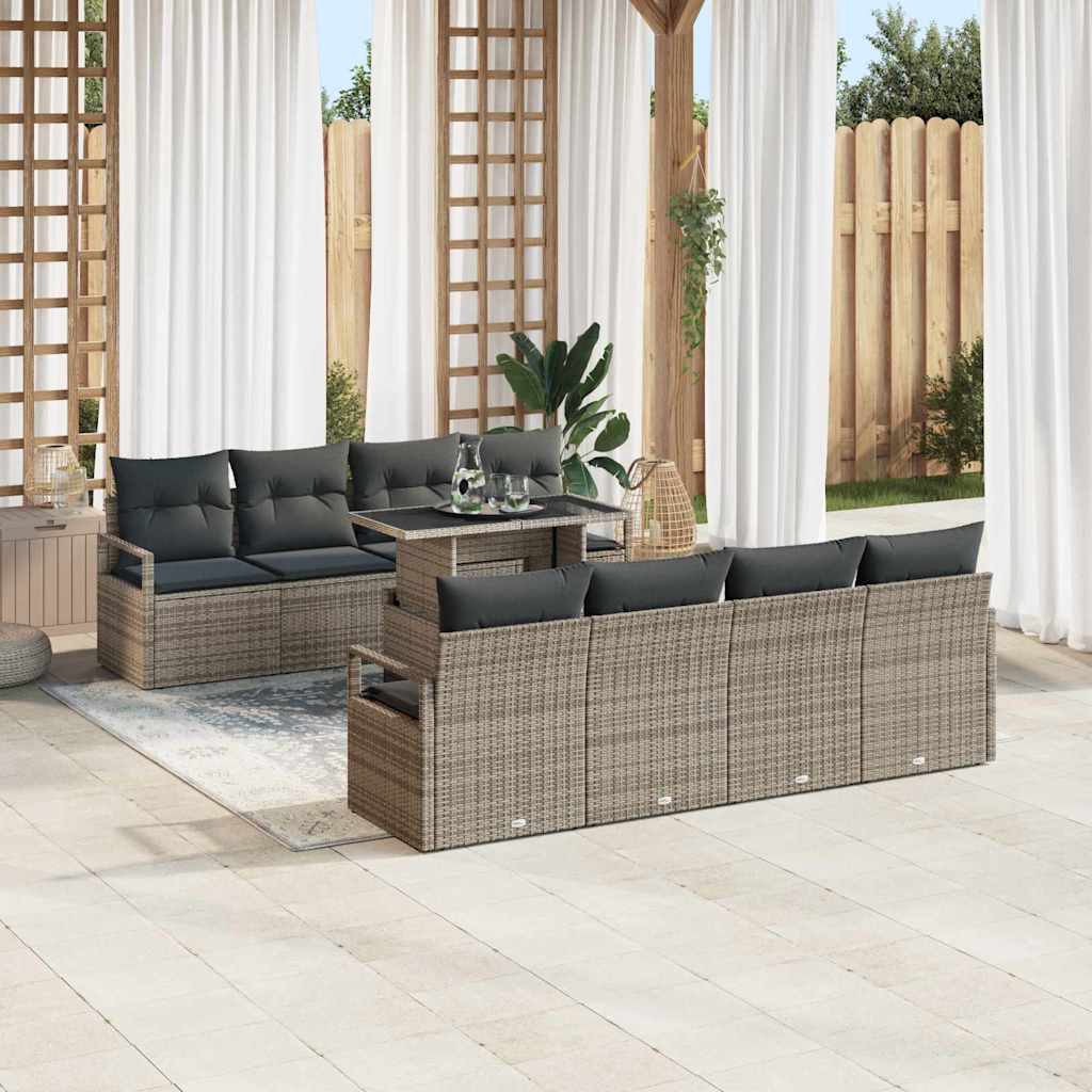 Conjunto de sofá de jardín con cojín 7 pcs Gris ratán sintético