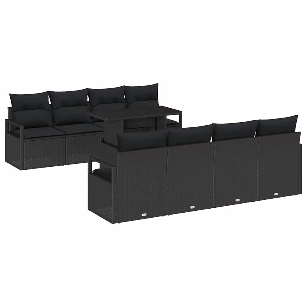 Conjunto de sofá de jardín 9 pcs Negro ratán sintético
