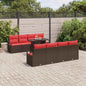 Conjunto de sofá de jardim 9 peças Rattan sintético castanho e vermelho