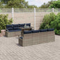 Conjunto de sofá de jardim com almofadões 7 pçs Cinzento e azul-marinho