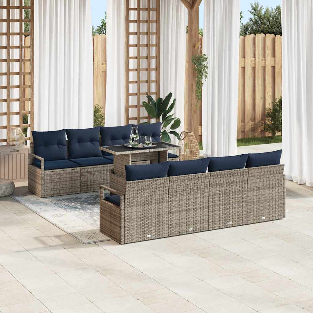 Conjunto de sofá de jardín con cojín 7 pcs Gris y azul marino