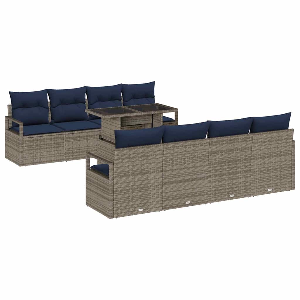 Conjunto de sofá de jardín con cojín 7 pcs Gris y azul marino