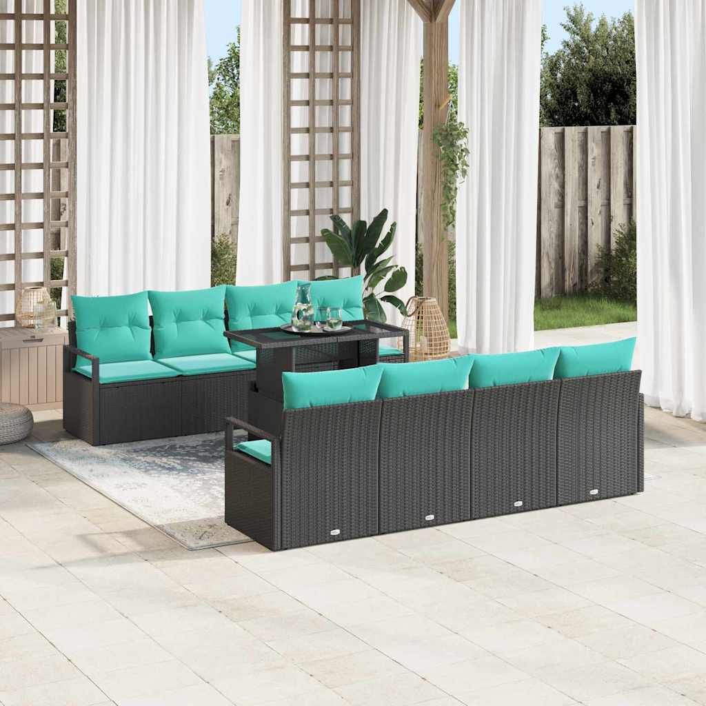 Conjunto de sofá de jardín 7 pcs Negro y azul ratán sintético